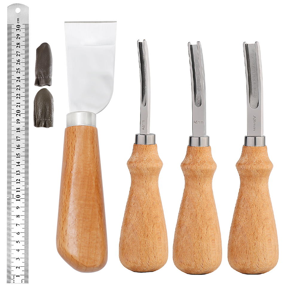 SHWAKK Leather Craft Tools Kit Leather Craft Edge Trimming Tools Wide Shovel Blade Carving Tool Skiving Craft Supplies DIY Set