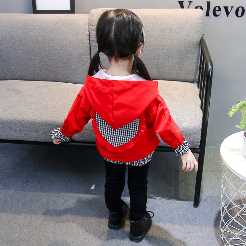 Babytøj tegneserie hjerte plaid mønster baby pige jakker frakker småbørn børn jakke outwear baseball vindtæt børnetøj