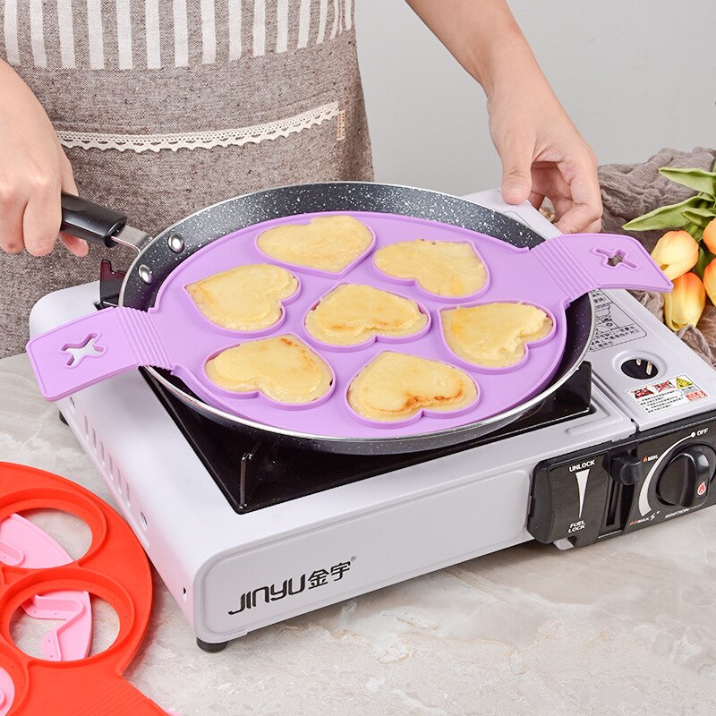 Pannenkoek Maker Hart/Ster/Ronde Vormige 7 Gaten Anti-aanbak Siliconen Bakvorm Ring Gebakken Ei Voor Familie Koken keuken Gereedschap