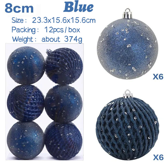 8cm/12pz impostato di palline di natale dipinte con paillettes luccichio oro argento decorazioni pendenti in plastica per la casa ornamento dell'albero di natale: Oliva
