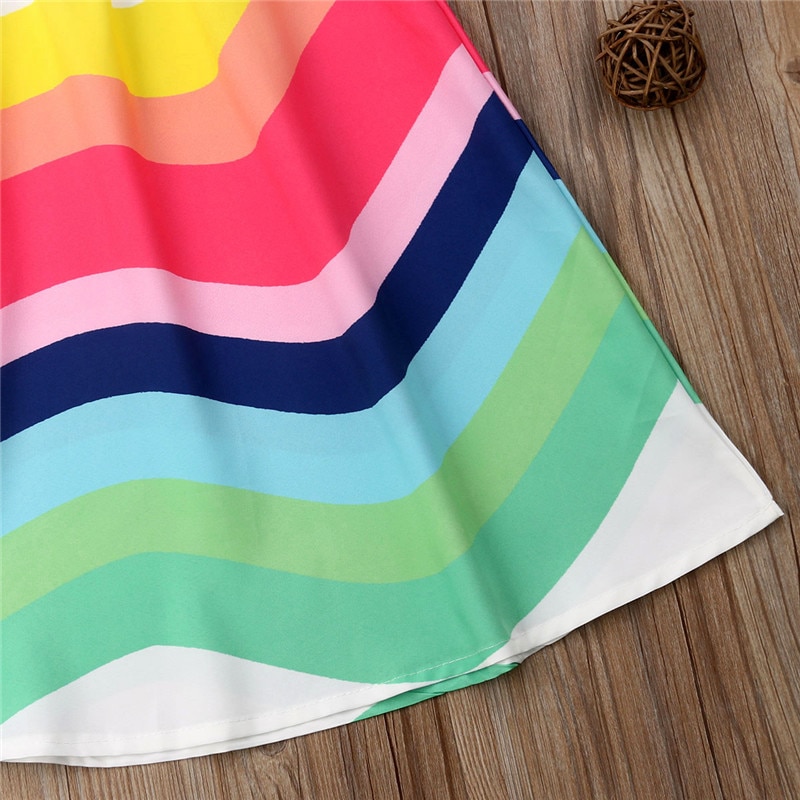 Toddler Colorful Rainbow Dress Girls Kid Baby Girl Summer Sleeveless Dress Party Children Beach Dress Girl Sundress