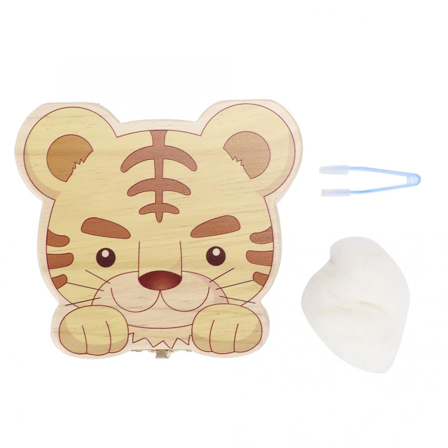 Wooden Baby Teeth Box Save Organizer First Tooth Collection Box Cartoon Milk Teeth Deciduous Storage Memory Box