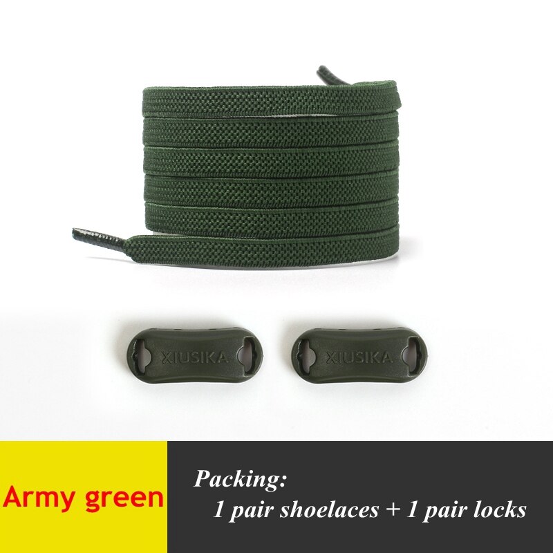 Lacets élastiques plats, 1 paire, pas de nœuds, pour chaussures de sport pour enfants et adultes, lacets rapides pour paresseux, 24 couleurs: vert militaire