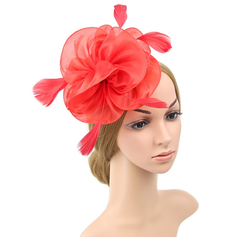 Fascinateur avec bandeau plume fleur pilulier chapeau pour femmes Cocktail rose: Red  Cocktail Hat