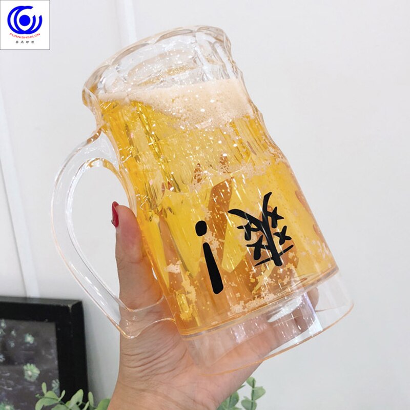 funny Summer Cold Beer Mug Spoofing Water Ice Cup Mezzanine Double Layer Refrigeration Coffee Tea Milk cafe Novelty
