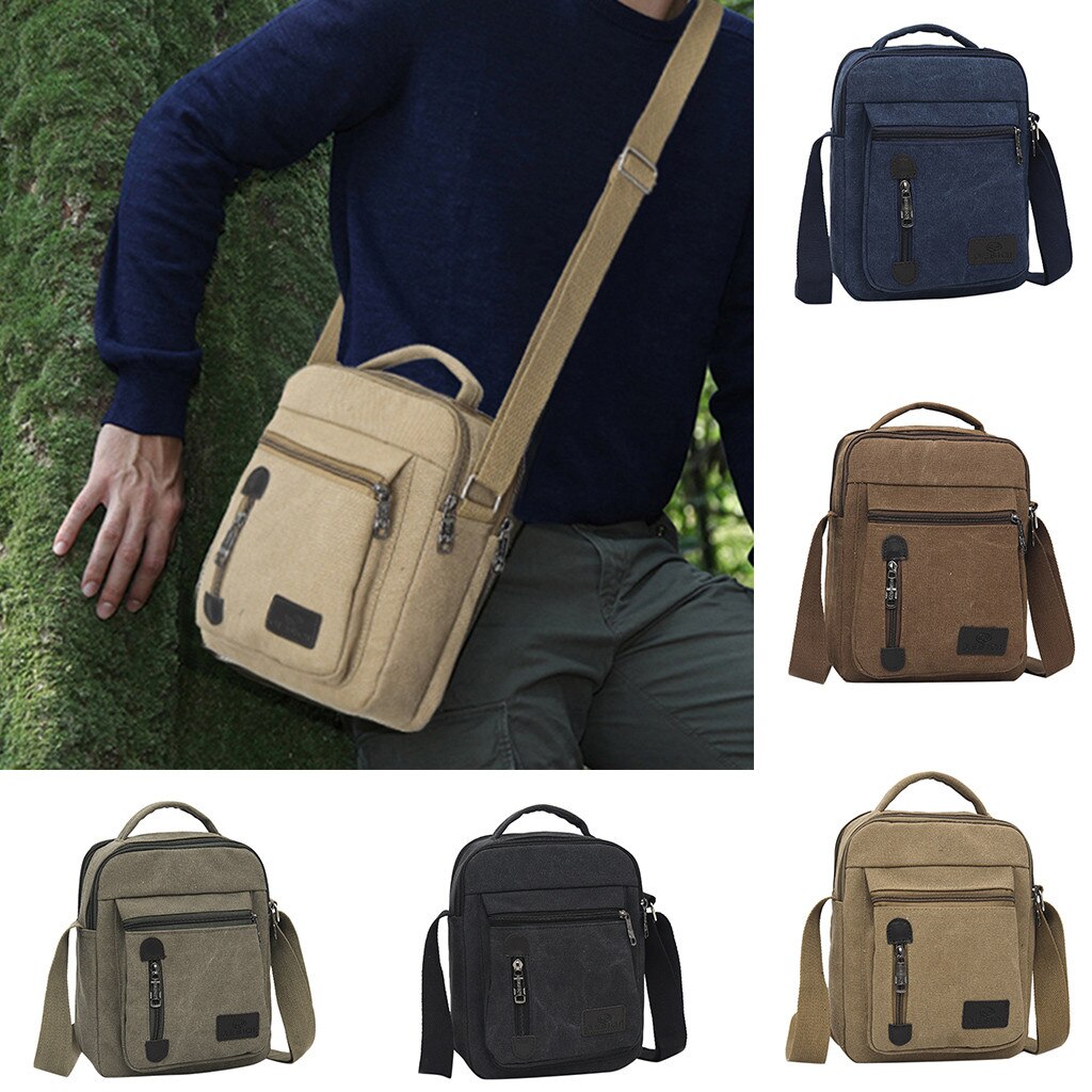 Mens BagFashion Canvas Solid Color Casual Business Shoulder and Messenger Bags bolso hombre sacoche homme
