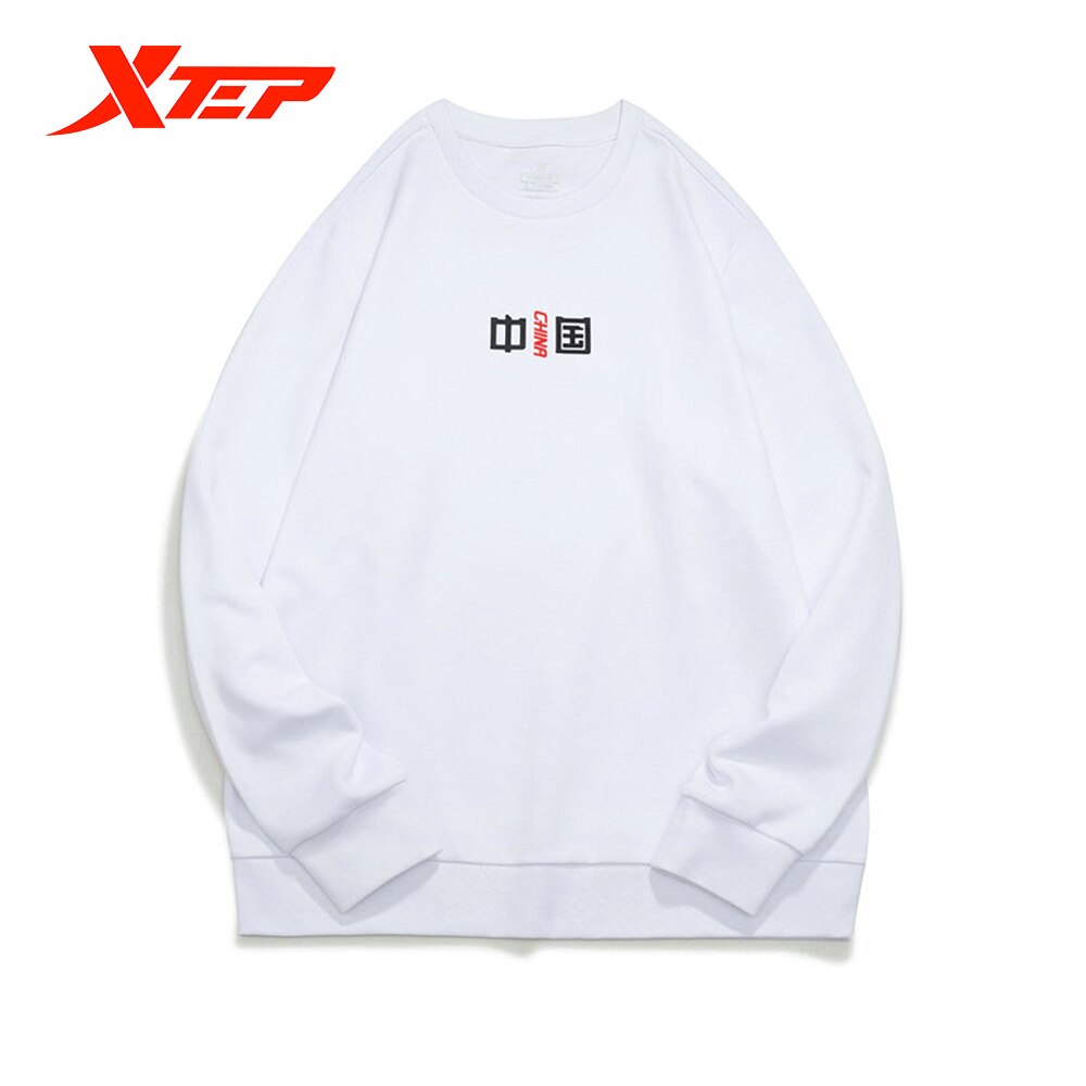 Xtep roupas esportivas femininas masculinas 2021 nova moda roupas casuais manga comprida em torno do pescoço roupas esportivas outono 879327920140: XXL / white