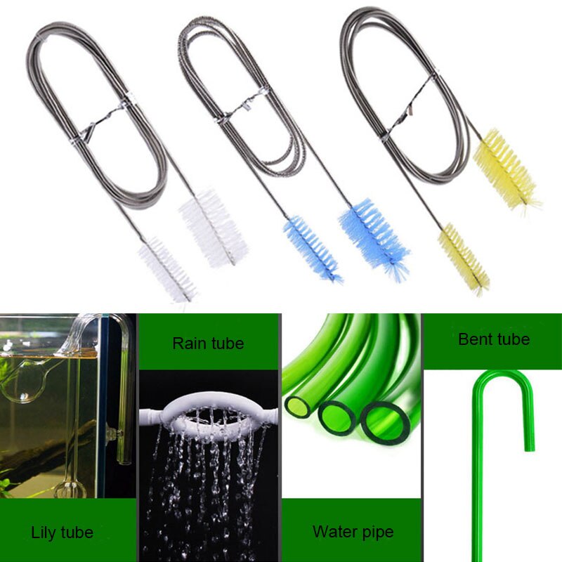 Akvarium rengöringsborste för vattenslang lily pipe luftrör rostfritt stål flexibelt böjt rör dubbelt huvud borste akvarium renare
