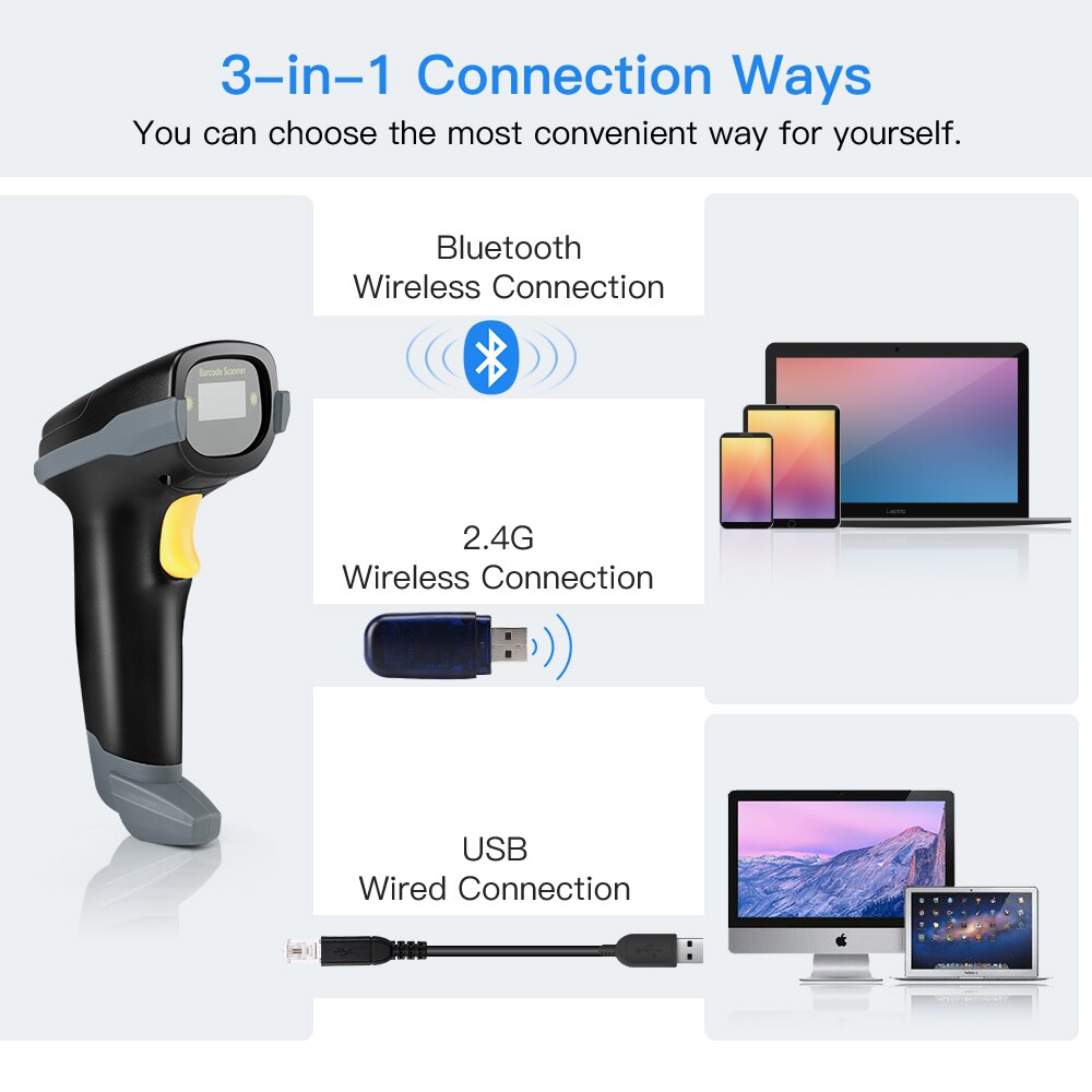 Eyoyo EY-018 1D Wireless Barcode Scanner Bluetooth 2.4G Wireless USB Barcode Reader For iPad PC Phone Supermarket Warehouse