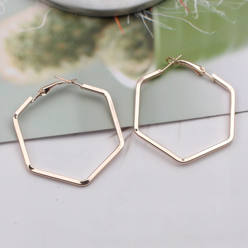 Pendientes de aro hexagonales geométricos para mujer, aretes de aleación de Metal, oro rosa, estilo Punk, 3 colores