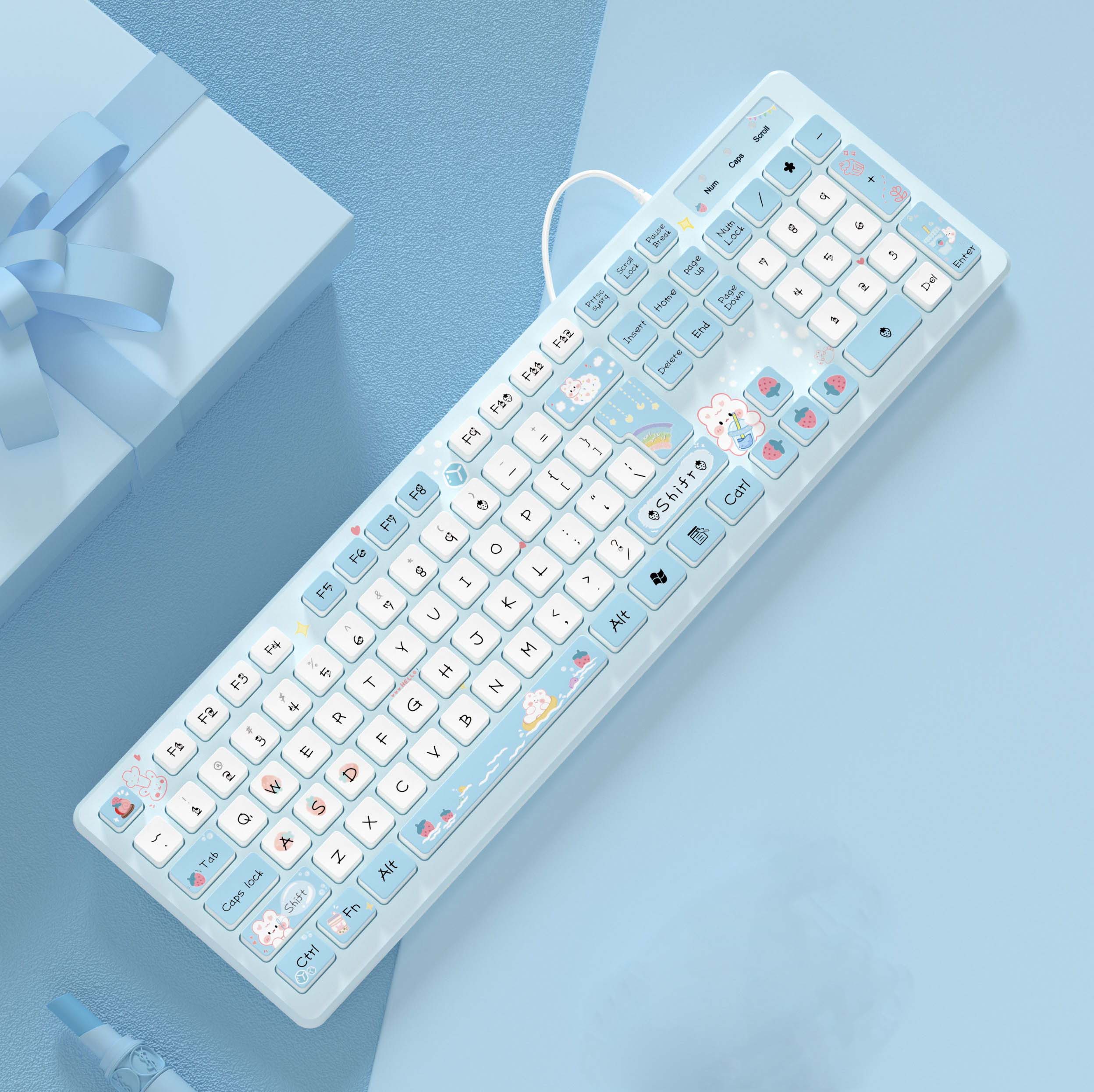 Roze Bedraad Toetsenbord Voor Kantoor Pc Met Mute Klik: Blauw