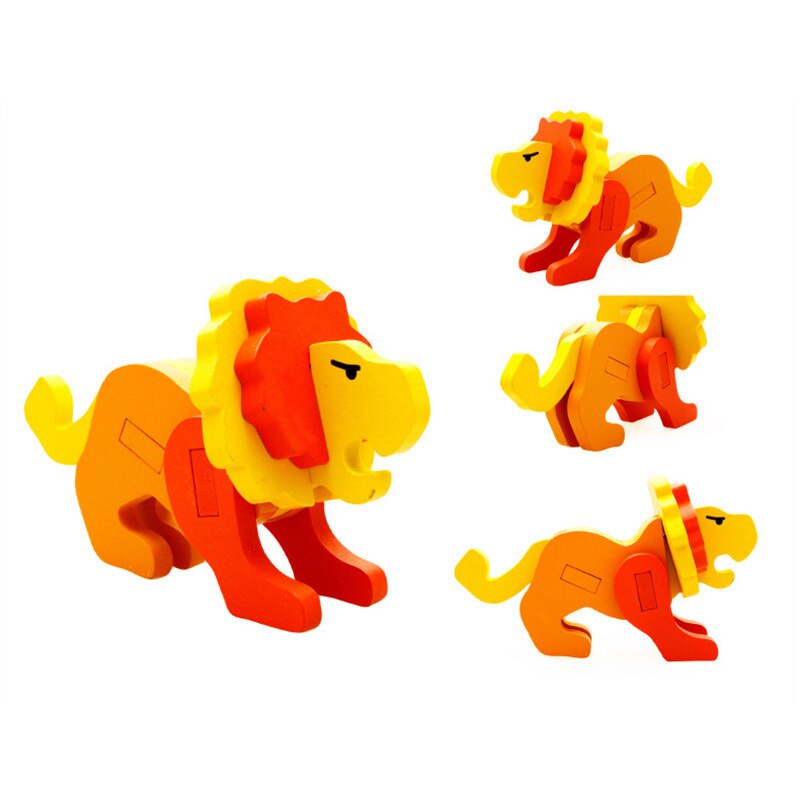 Giocattoli per bambini Puzzle 3D in legno cartone animato modello animale blocchi per bambini giocattoli educativi precoci per giochi per bambini: Lion