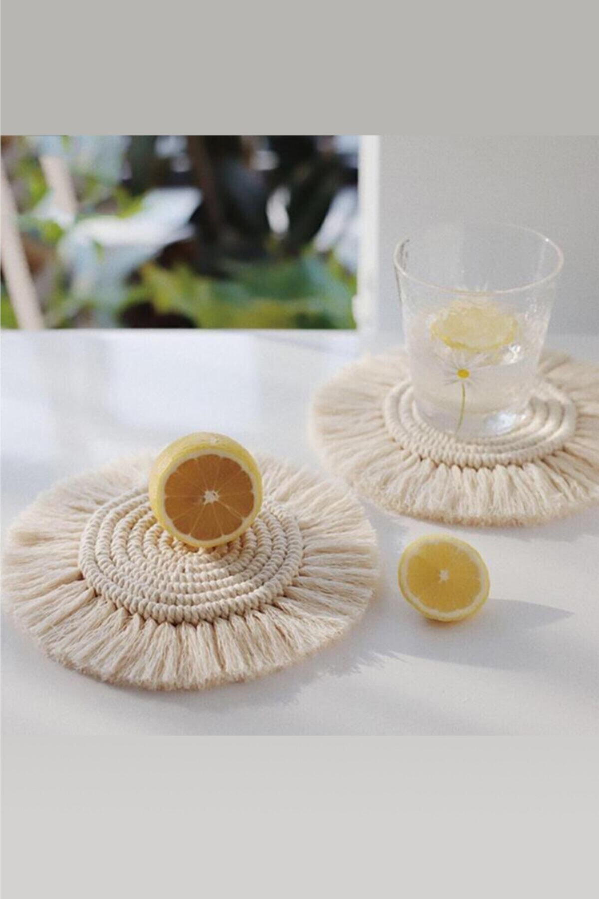 Makrome 1 Piece Cup And Candle Stand With Tassels Handmade 19 Cm Diameter Stylish Home Decor