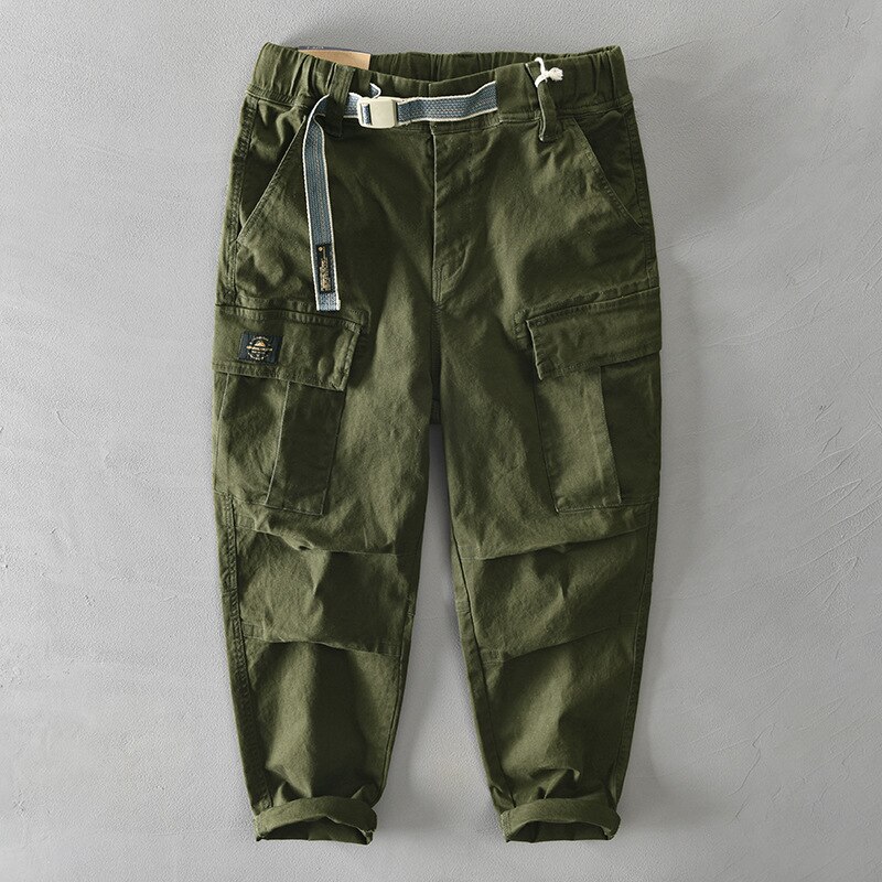 Monos de Color caqui para hombre, pantalones Verdes del Ejército, cinturón elástico de bolsillo múltiple, pantalón de carga informal de: XXL / green