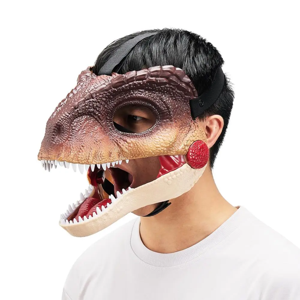 Grappig dinosaurusmasker Dino-masker Bewegende kaak Halloween-masker Realistisch dinosaurushoofd Gezicht Beweegbare mond Party Cosplay Props: Black