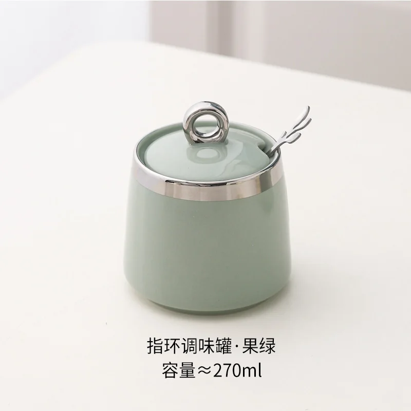 Ceramic Seasoning Jar with Spoon Kitchen Seasoning Storage Box Salt and Pepper Jar Household Storage Jar Ceramic Box Bottle: black