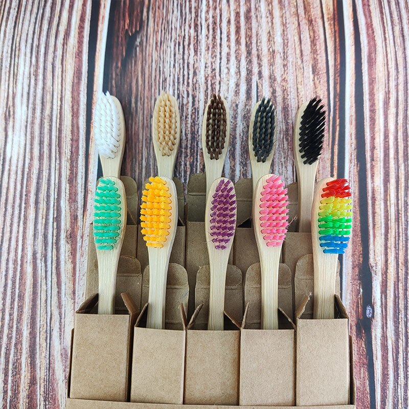 10pcs mixed color bamboo toothbrush Eco Friendly wooden Tooth Brush Soft Tip Charcoal adults oral care with box