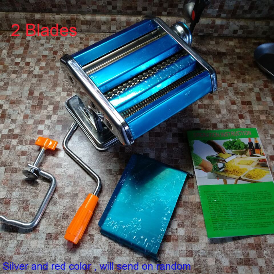 Multifunctional Household Stainless Steel 2/3 Blades kitchen Pasta Making Machine Manual Noodle Maker Pasta Cutter Spaghetti: Light Green