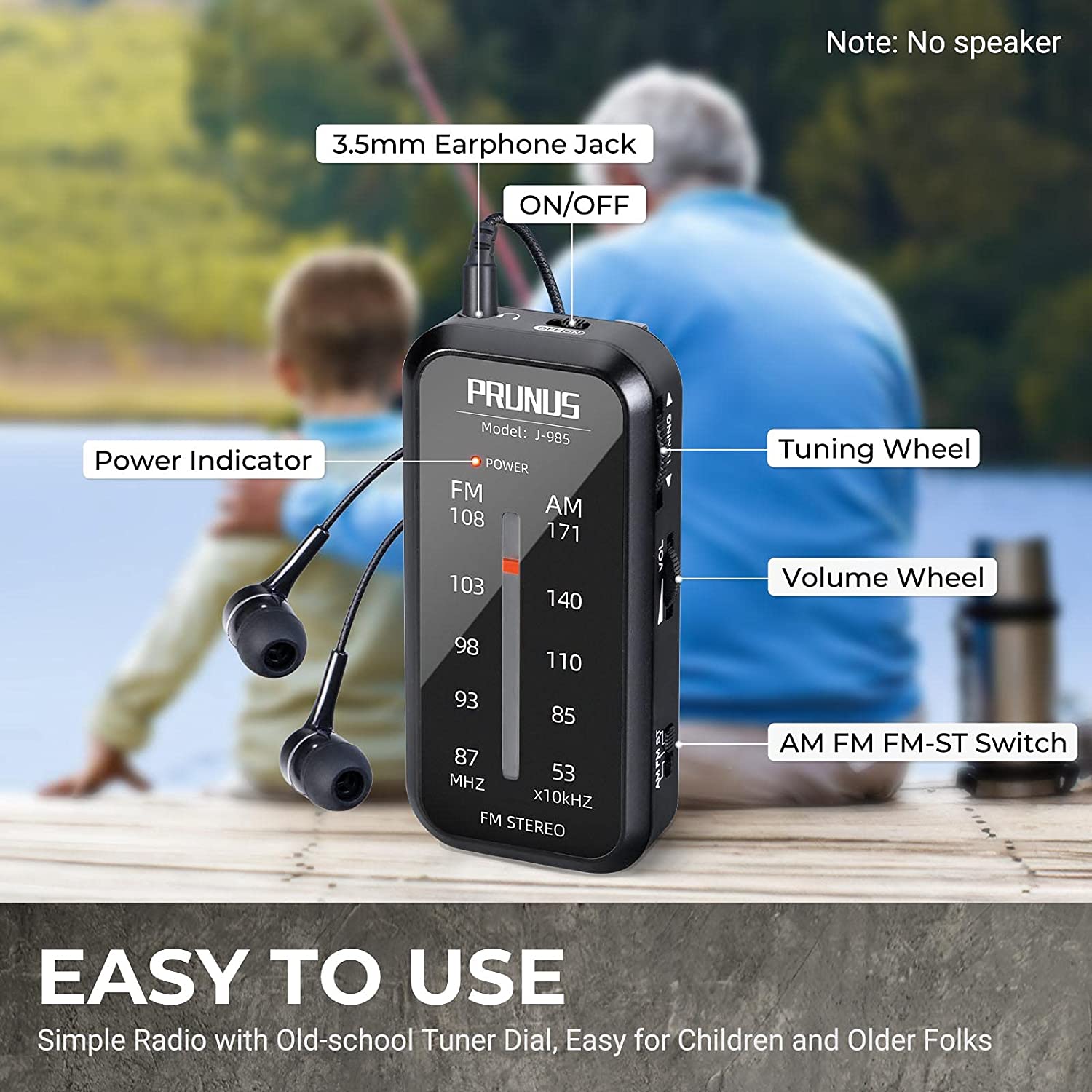 PRUNUS Pocket Radio Mini walkman AM FM Radio Hand Stereo Portable Radios Portable Music Playe AAA Batteries with Headphones