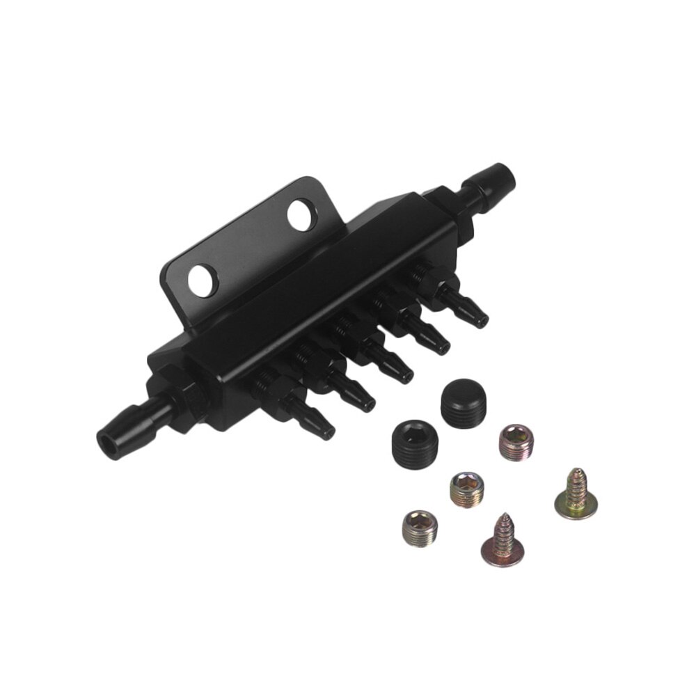 Vacuum Intake Manifold 6 Port 1/8 NPT Universal Aluminum Turbo Boost Block Intake Manifold Black
