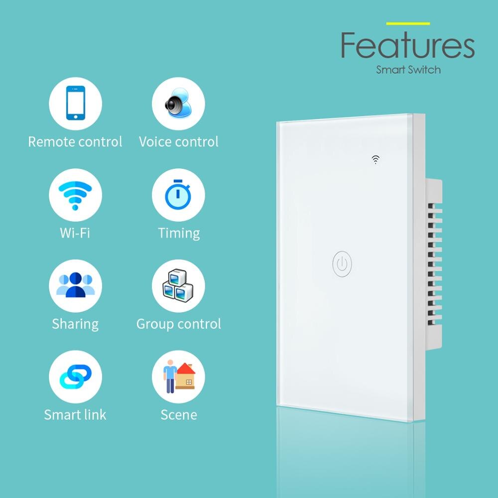Apple HomeKit-interruptor inteligente de Sensor táctil LED, inalámbrico, WiFi, AC100V-240V, Blanco/NEGRO, 1 gang/2 gang Need Neutral Line, estándar de EE. UU.