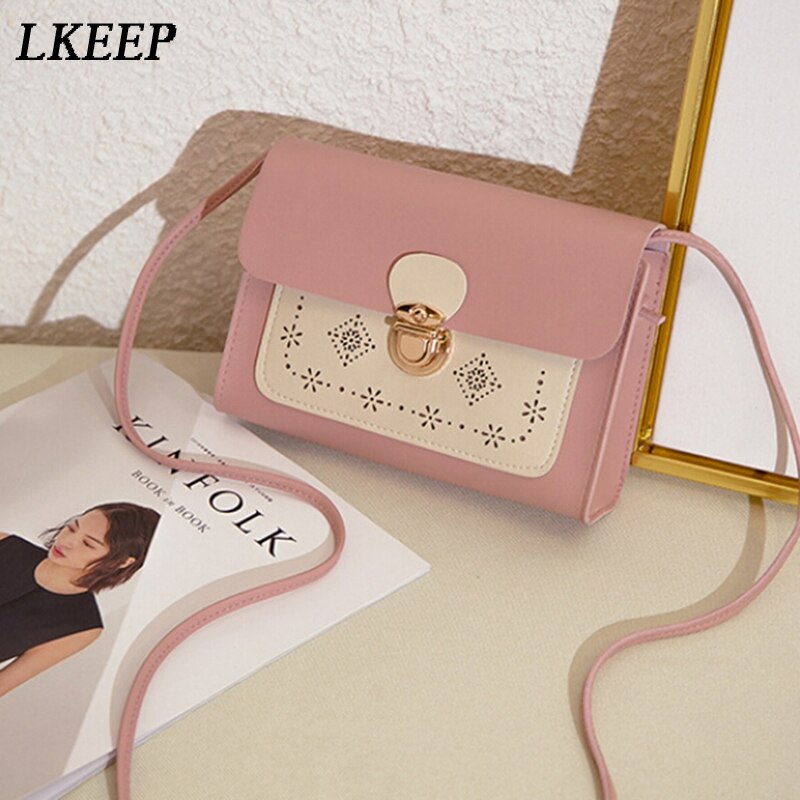 Mobiltelefon taske kvinder messenger tasker hul pu læder skulder taske kvinde hasp crossbody mini håndtasker pung bolsas