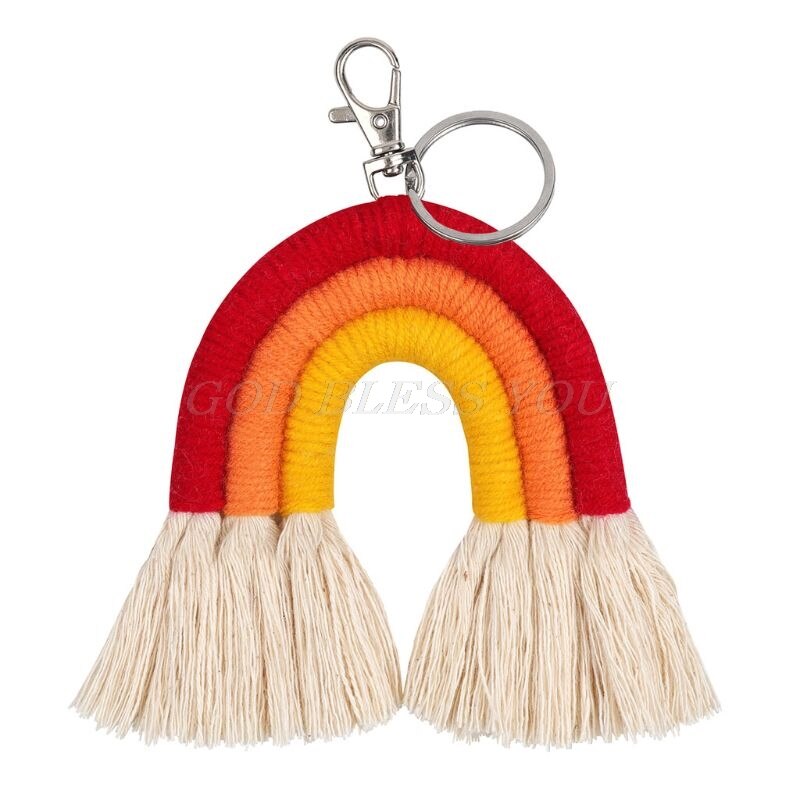Weven Regenboog Sleutelhangers Voor Vrouwen Boho Handgemaakte Sleutelhouder Sleutelhanger Macrame Bag Charm Auto Opknoping Sieraden: KEY40