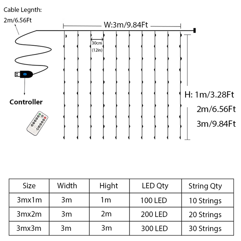 Guirnalda de luces LED para cortina, guirnalda de luces con batería USB para Año , boda, , hogar, Camping, decoración navideña