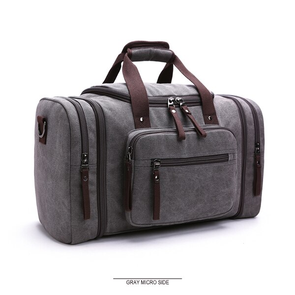 Mannen Reistas Canvas Multifunctionele Lederen Tassen Handbagage Tas Mannen Tote Grote Capaciteit Nut Weekend Weekendtas: Grey