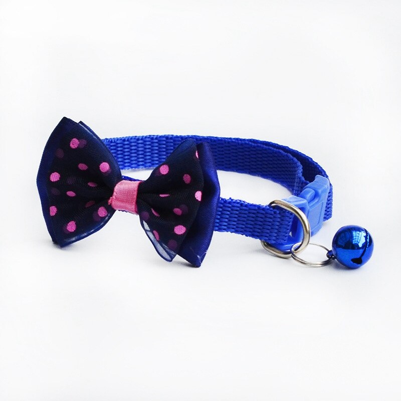 Verstelbare Polyester Halsbanden Pet Halsbanden Met Strik Klokken Charm Ketting Kraag Voor Kleine Honden Kraag Huisdier Accessoires: sapphire