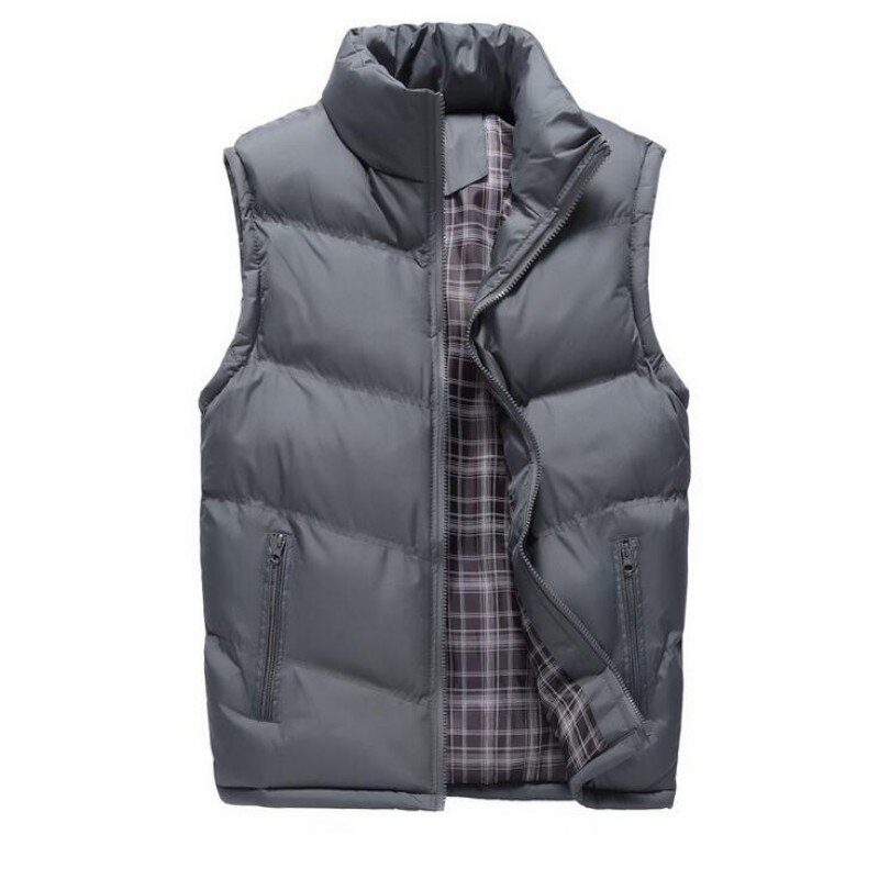chaqueta para hombre chaleco sin mangas invierno primavera Casual abrigos masculinos de algodón acolchado para hombre chalecos con cremallera hombres espesar chaleco 4XL: grey / L