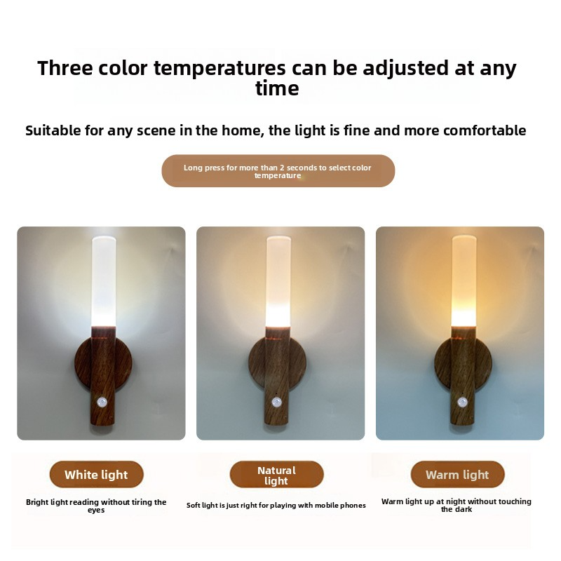 Night Light Motion Sensor Night Lights Rechargeable Wall Sconces Magnetic Wall Lights Wooden Wall Lighting for Bedroom Stair