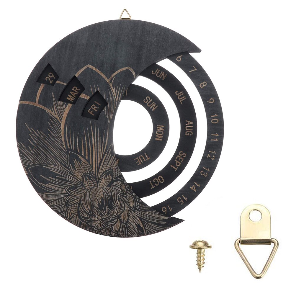 Wooden Calendar Round Perpetual Calendar Study Desk Calendar Handicraft Decoration Wooden Crafts Christmas Home Decor Xmas: Gray