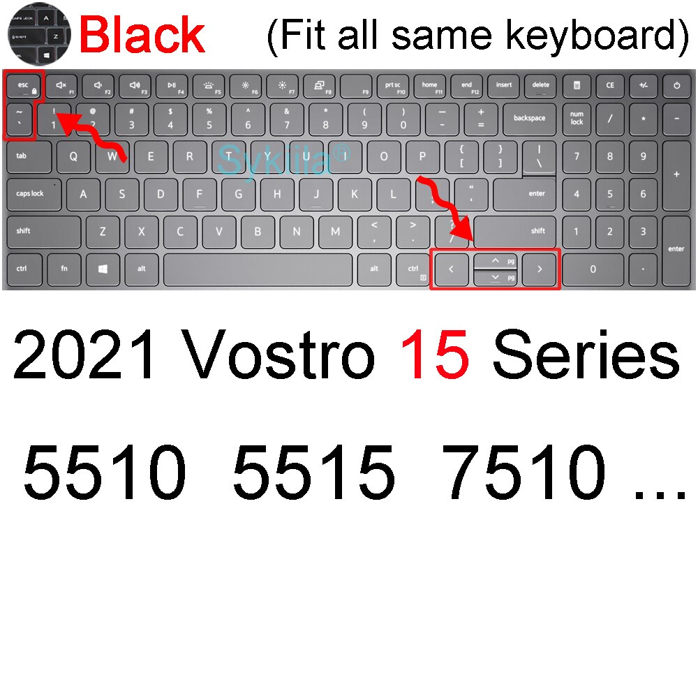 Klawiatura pokrywa dla Dell Vostro 15 5000 7000 3000 serii 5510 5515 7510 ochraniacz skóry film krzemu jasne czarny Obudowa 2021 2020: czarny 2021
