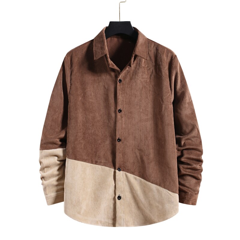 Winter lange mouwen zakelijk sociaal overhemd patchwork kleur plus size werkblouse merkkleding: Koffie / Ik