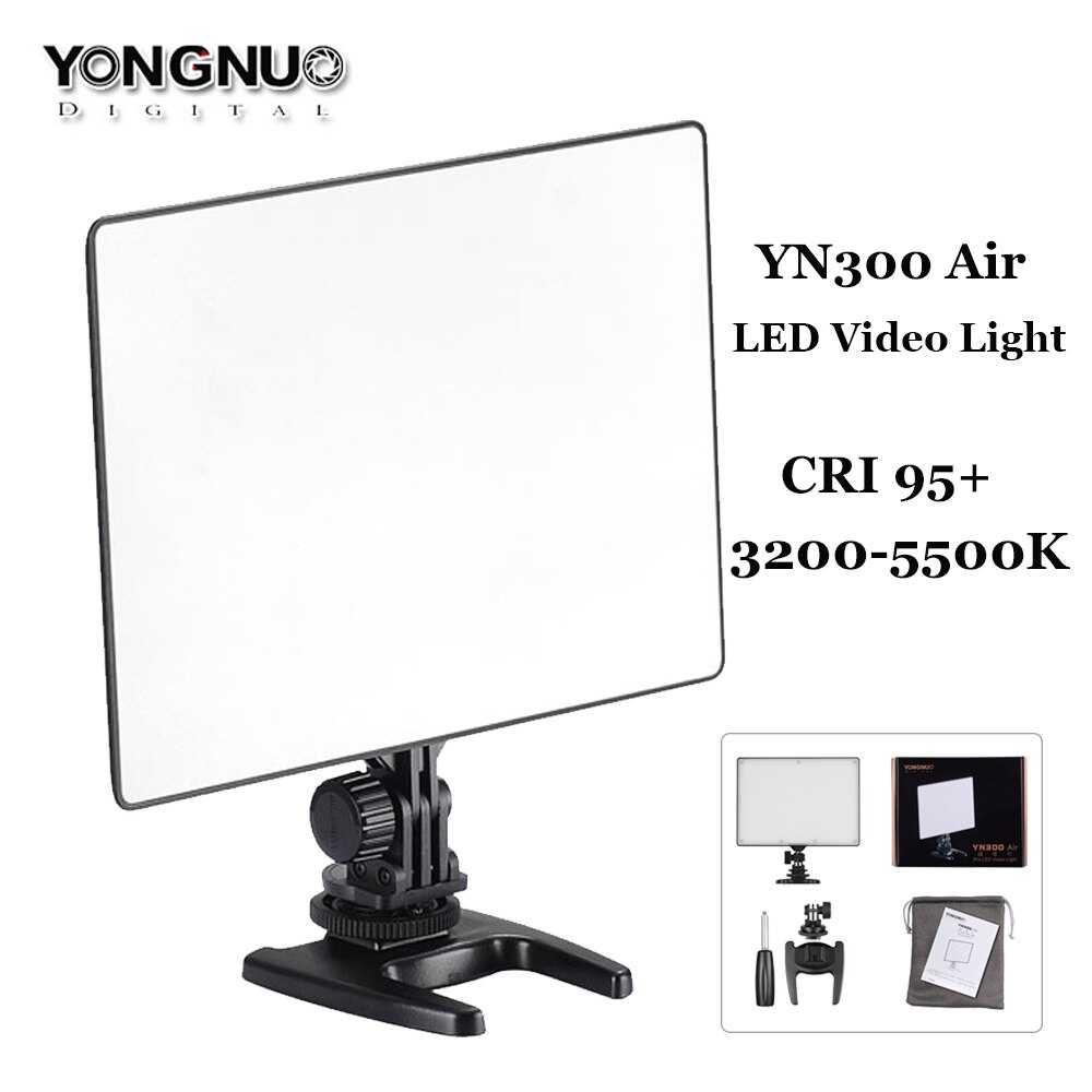 YONGNUO YN300 Air LED Panel Video Light +Ultra Thin CRI 95 YN-300 Air 3200K-5500K with AC power Adapter for Canon Nikon Camcorde