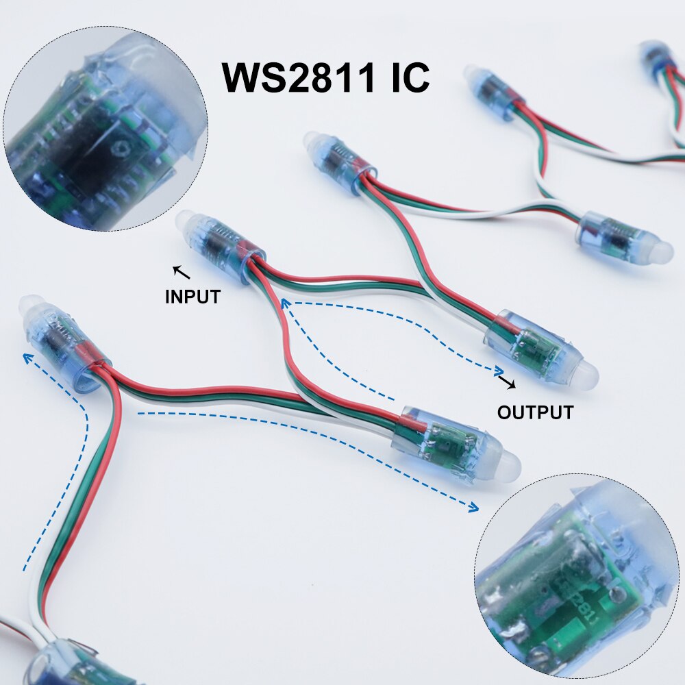 50pcs 12mm WS2811 Full Color LED Pixel Light Module DC 5V input IP68 waterproof 2811 IC LED Module christmas Light