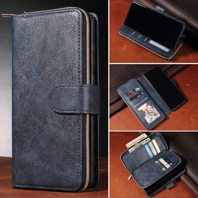 Zipper Case Luxury Leather Flip Wallet Cover For LG Velvet LM-G900N LM-G900EM LMG910EMW Case Phone Card Slot Phone Cover Bag: Blue