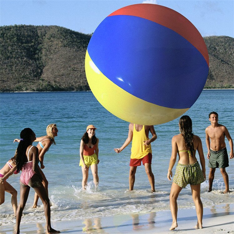 Nyeste 80cm/100cm kæmpe oppustelige badebold stor trefarvet fortykket pvc vand volleyball fodbold udendørs fest børnelegetøj