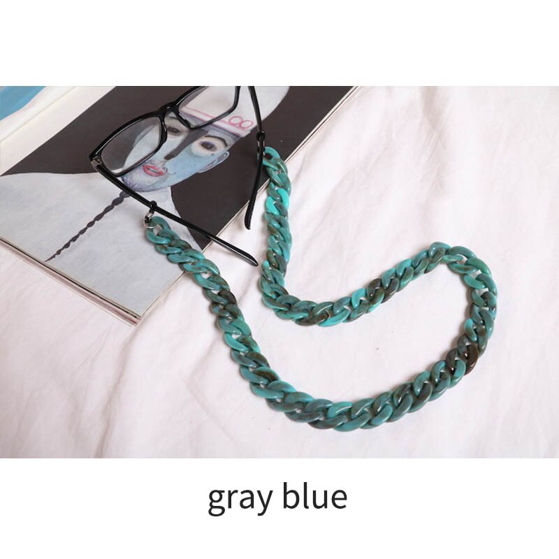 Chaîne de lunettes de soleil de retenue de lunettes de soleil de 20 couleurs, corde de lunettes de lecture en acrylique de 70cm longueurs, sangles de maintien de lanière vintage antidérapantes: Gris bleu
