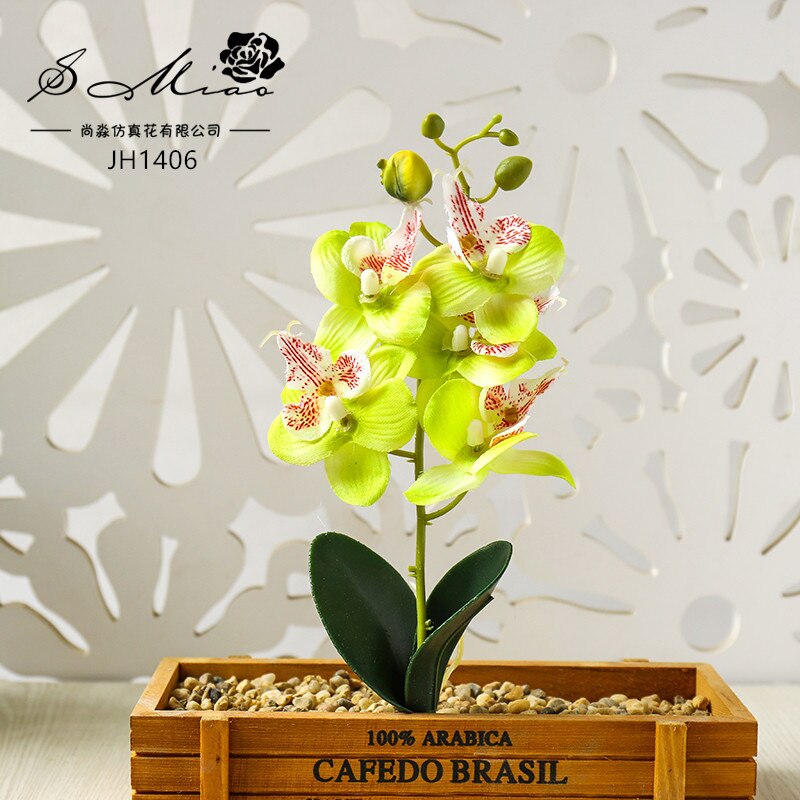 Fleurs d'orchidées papillons artificielles, 3/4/5 têtes, pour décorer la maison et le jardin, ornement de chambre à coucher de bureau, Table de bureau, bonsaï: 5Heads Green