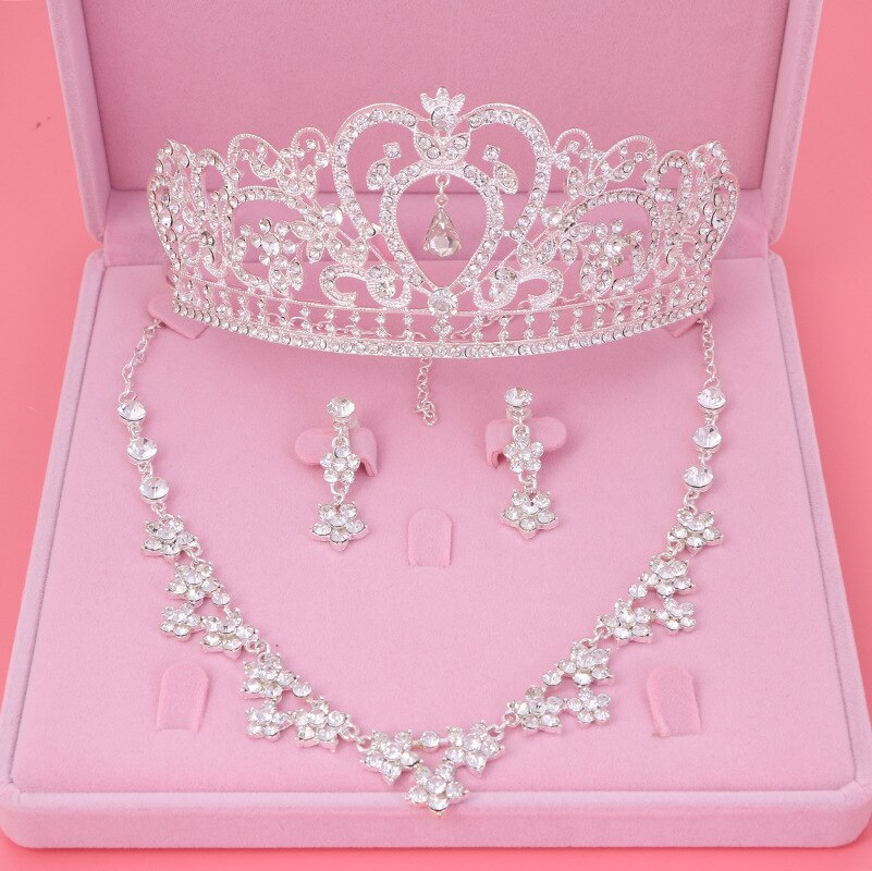Crystal Wedding Bridal Sieraden Sets Vrouwen Tiara Kronen Bruid Earring Ketting Bruiloft Sieraden Accessoires: Style D 3Pcs Set
