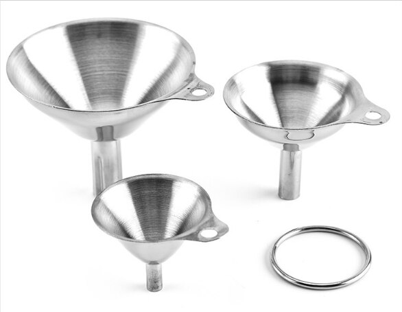 Embudo multifuncional de acero inoxidable de 3 uds, embudo de aceite, agua, especias, vino, embudo de botella, llenado de botellas de boca estrecha, utensilios de cocina para el hogar
