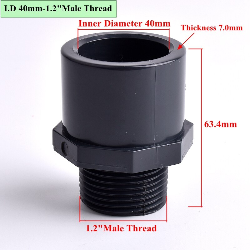 1/2"To 2" Male Thread Straight Connector Aquarium Water Tank UPVC Pipe Quick Equal Joint Garden Irrigation Watering Fittings: 5pcs / 1.2 inch to 40mm