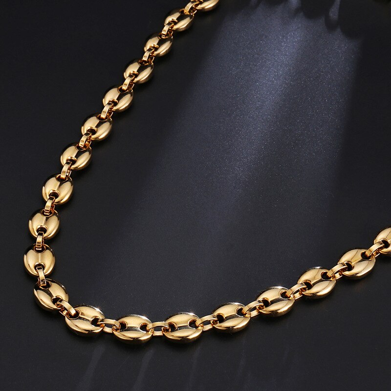 60CM Cuba Charms Coffee Beans Chains Set Stainless Steel Necklaces For Men Women 11MM Hiphop Statement Pendant Necklace