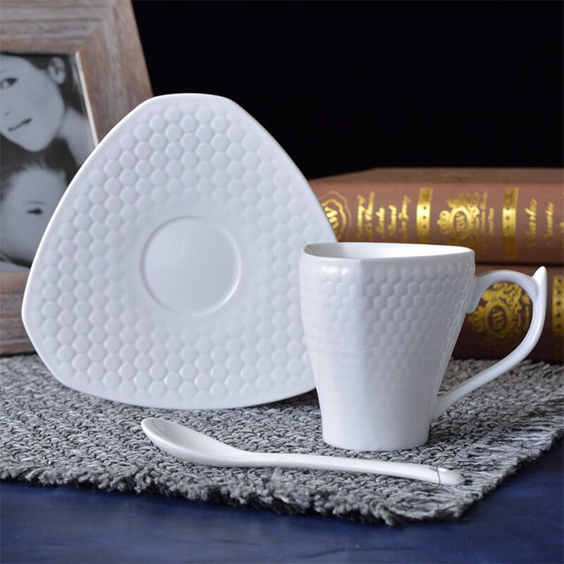 160ml White Simple Ceramic Coffee Cup and Saucer Spoon Cafe Cup Set