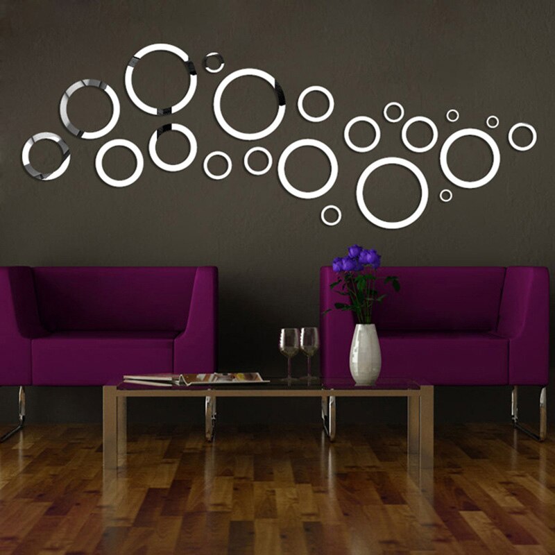 21pcs Acrylic decorative mirror wall stickers high living room bedroom bathroom wall mirror: Silver