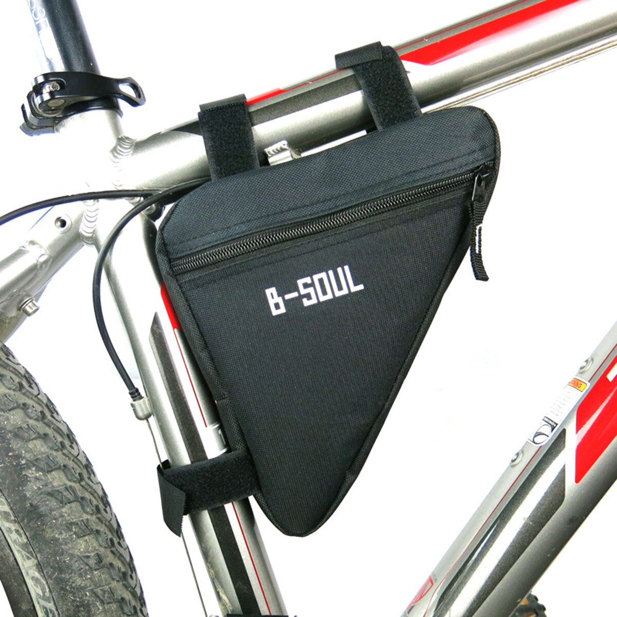 Cykel cykel cykeltaske lynlås frontrørstelefon vandtæt cykeltasker trekantet pose rammeholder tilbehør til cykler: Sort