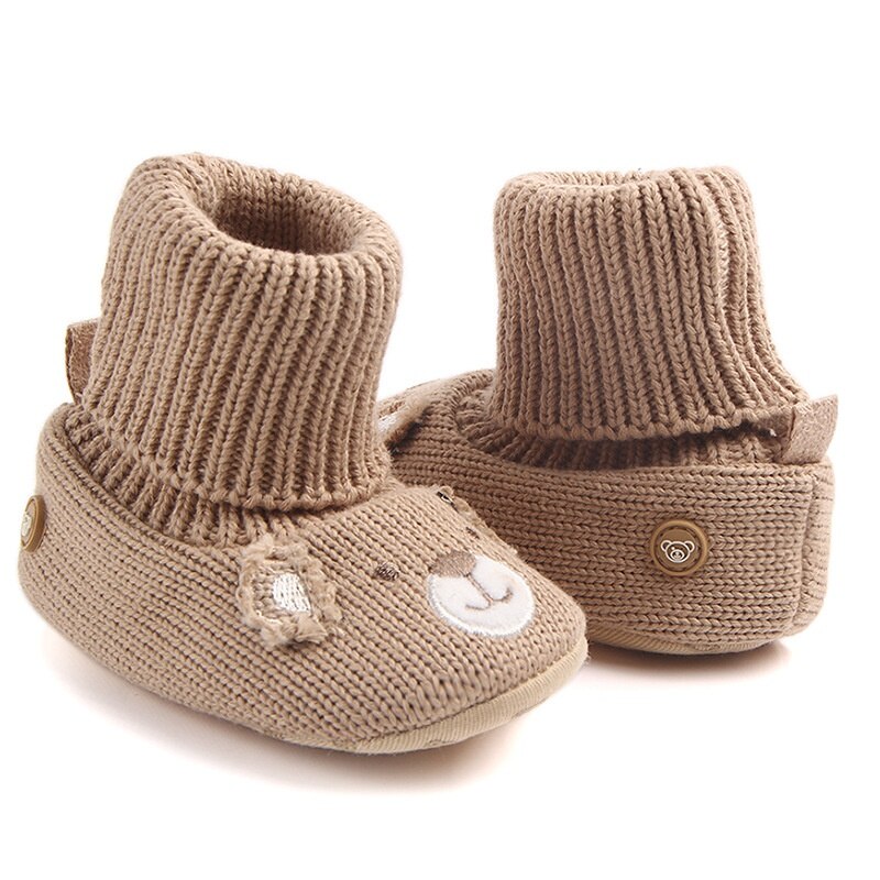 Kawaii-bottes de neige pour bébés garçons et filles | Chaussures chaudes d'hiver , motif ours de dessin animé, bottes tricotées, bottines à semelle souple, rose S2