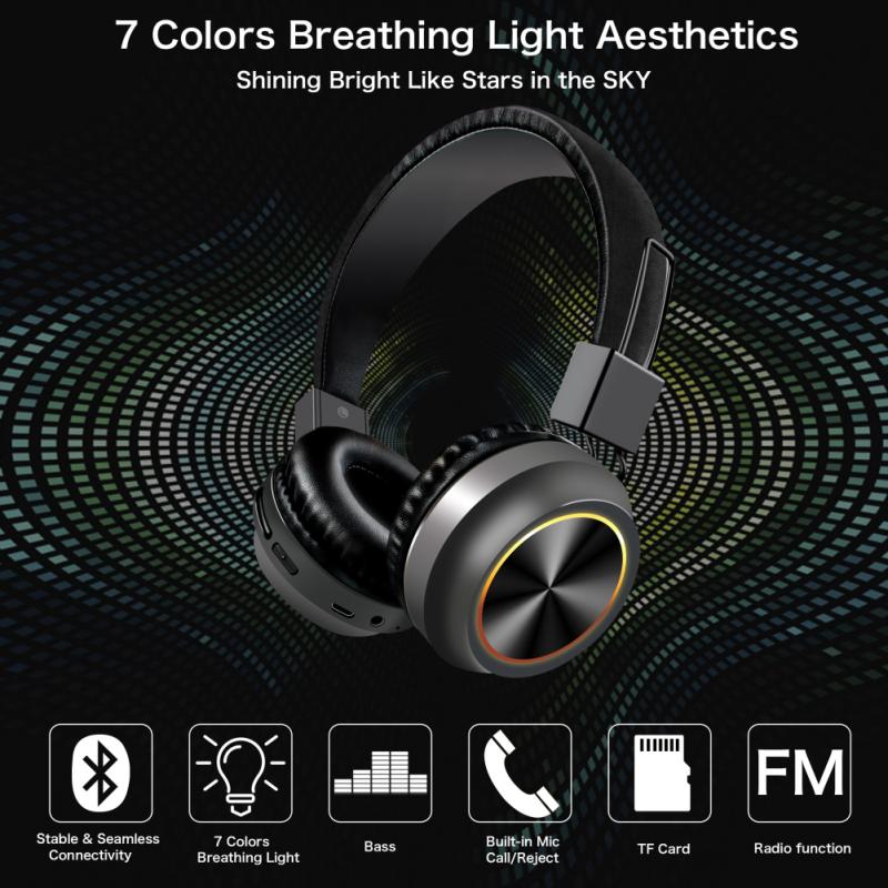 Bluetooth 5.0 Koptelefoon Draadloze Headset Opvouwbare Led Light Stereo Gaming Oortelefoon Met Microfoon Voor Iphone Xiaomi Pc